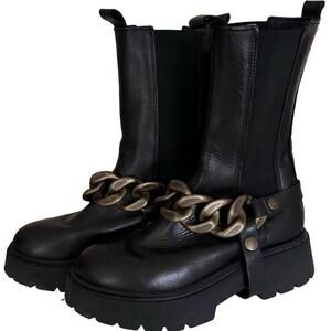 ovye Black Round Toe Chain Chunky Chelsea Boots Size 38 7.5